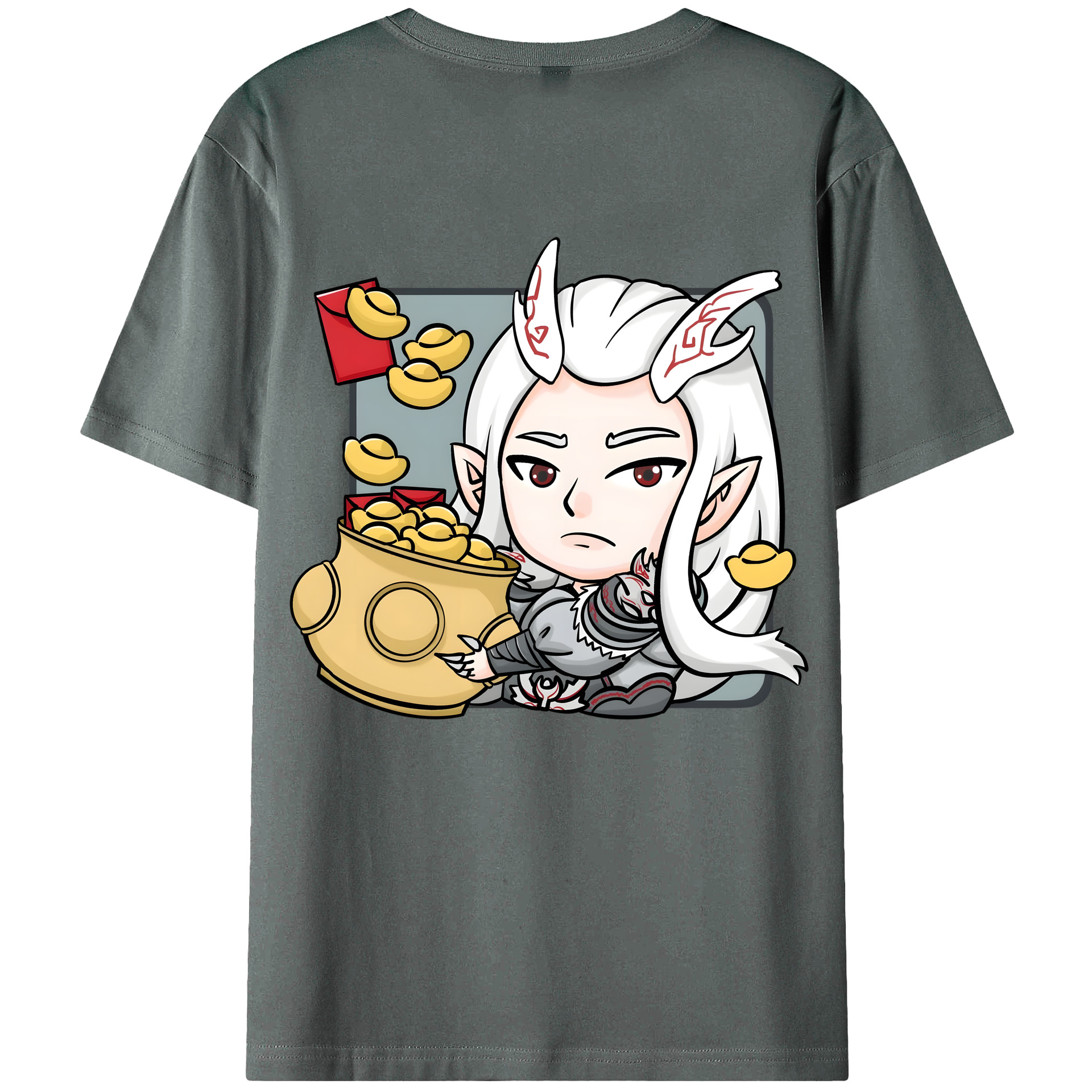 （画像用） Ne Zha 2 ナタ 魔童の大暴れ 綿100％ メンズ半袖Tシャツ（バックプリント） 通気性